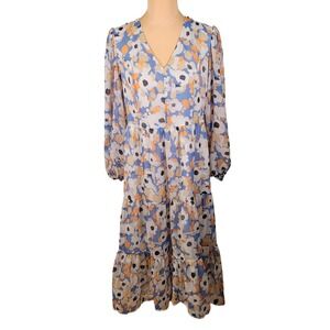 Joie Abstract Floral Tiered High Low Midi Dress S Chiffon Boho Garden Party